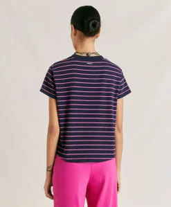 Tshirt Lottie In Jersey A Righine - Fucsia/Blu