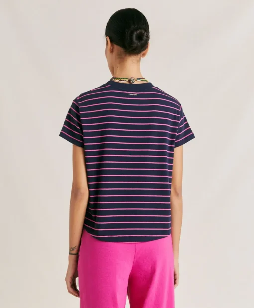 Tshirt Lottie In Jersey A Righine - Fucsia/Blu