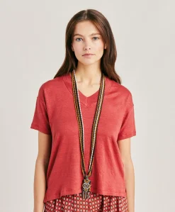 Tshirt Nancy In Jersey Lino - Amaranto