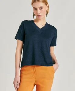 Tshirt Nancy In Jersey Lino - Blu Notte