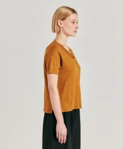 Tshirt Nancy In Jersey Lino - Caramello