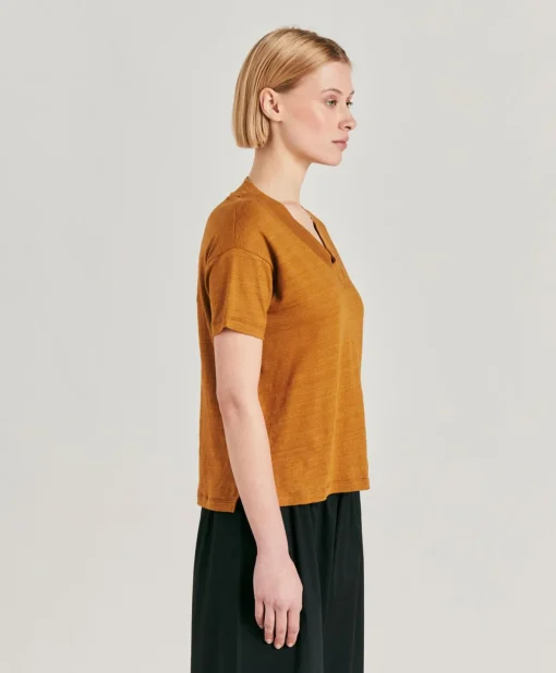 Tshirt Nancy In Jersey Lino - Caramello