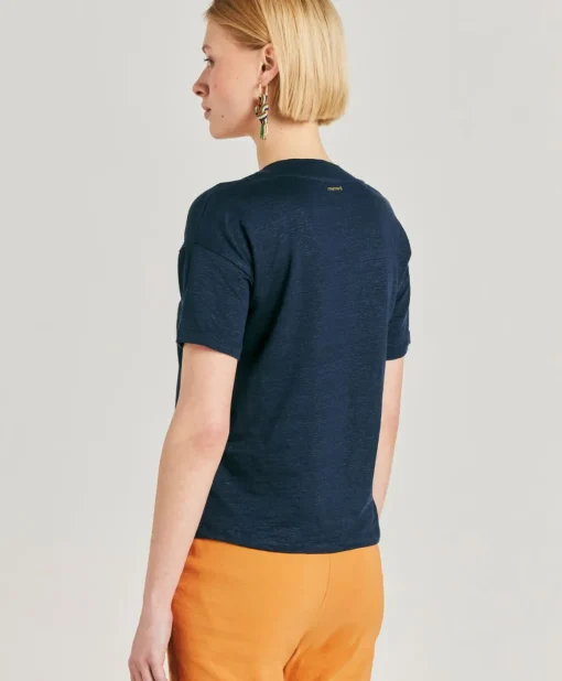 Tshirt Nancy In Jersey Lino - Blu Notte