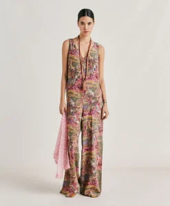 Tuta Lunga Matilde In Crepe De Chine - Oliva Multicolor