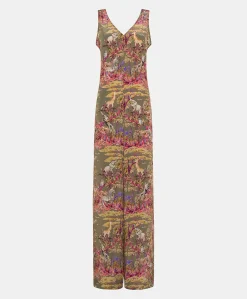Tuta Lunga Matilde In Crepe De Chine - Oliva Multicolor