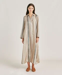 Vestito Aligusta In Twill Di Seta - Sabbia Multicolor