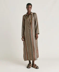 Vestito Aligusta In Twill Di Seta - Nero Multicolor