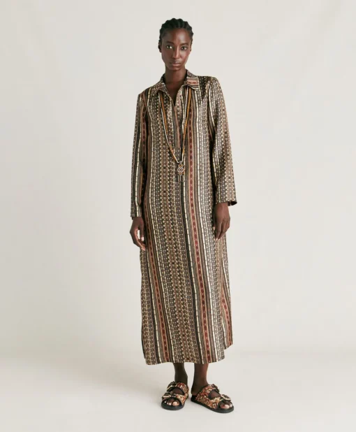 Vestito Aligusta In Twill Di Seta - Nero Multicolor