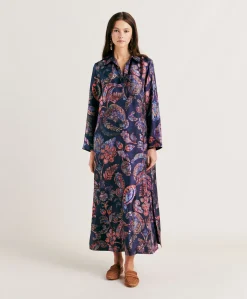 Vestito Aligusta In Twill Di Seta - Blu Notte Multicolor