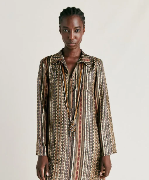 Vestito Aligusta In Twill Di Seta - Nero Multicolor