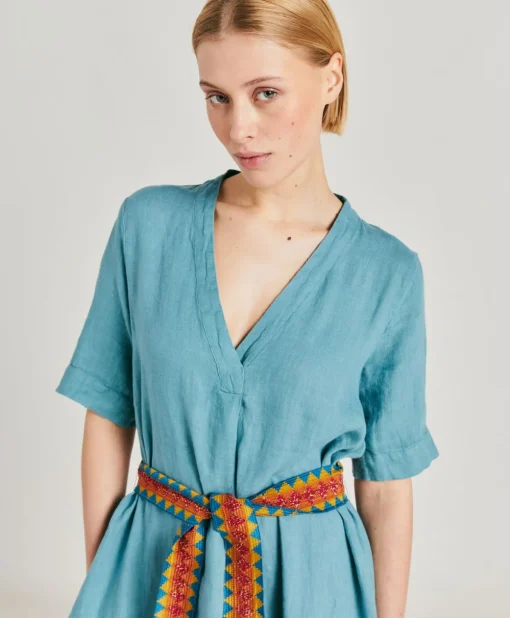 Vestito Altamura In Lino - Ceruleo