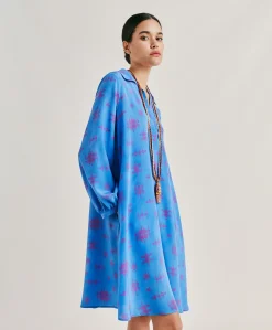 Vestito Ambra In Crepe De Chine - Bluette/Fucsia
