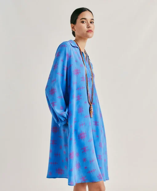 Vestito Ambra In Crepe De Chine - Bluette/Fucsia