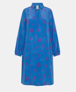 Vestito Ambra In Crepe De Chine - Bluette/Fucsia