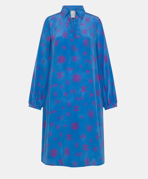 Vestito Ambra In Crepe De Chine - Bluette/Fucsia