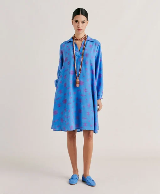 Vestito Ambra In Crepe De Chine - Bluette/Fucsia