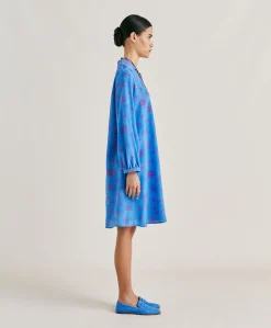 Vestito Ambra In Crepe De Chine - Bluette/Fucsia