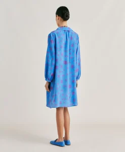 Vestito Ambra In Crepe De Chine - Bluette/Fucsia