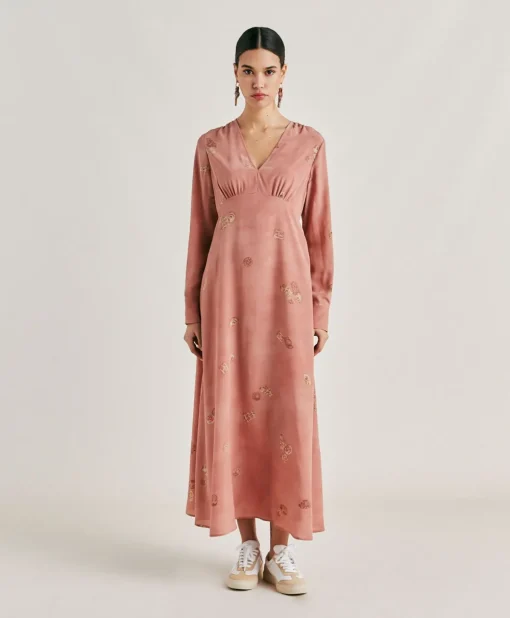 Vestito Cala Junco In Crepe De Chine - Rosato Multicolor