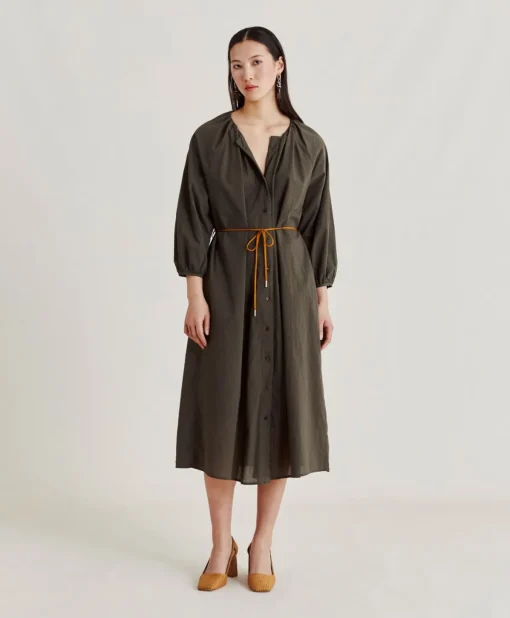 Vestito Caldes Con Voile Di Cotone - Army