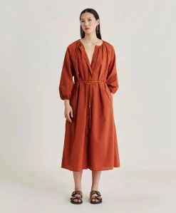 Vestito Caldes Con Voile Di Cotone - Coccio