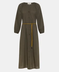 Vestito Caldes Con Voile Di Cotone - Army