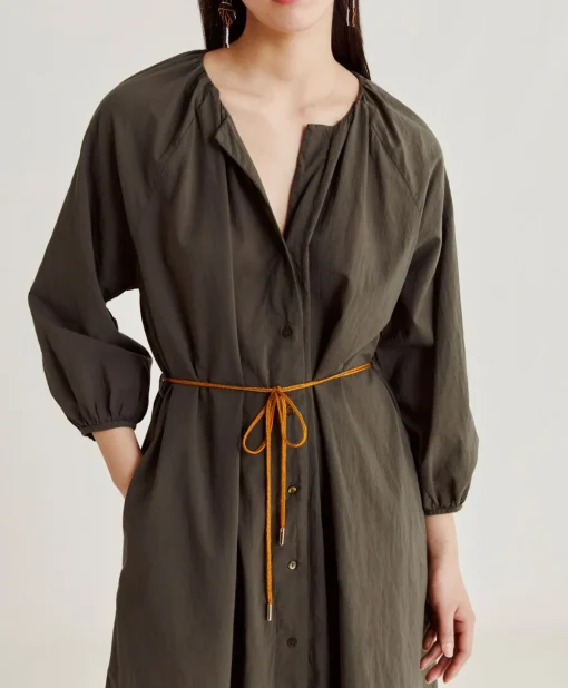 Vestito Caldes Con Voile Di Cotone - Army