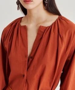 Vestito Caldes Con Voile Di Cotone - Coccio