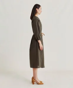 Vestito Caldes Con Voile Di Cotone - Army