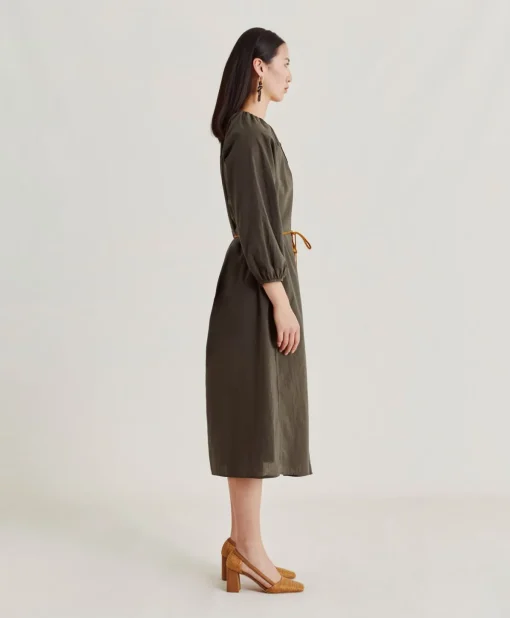 Vestito Caldes Con Voile Di Cotone - Army