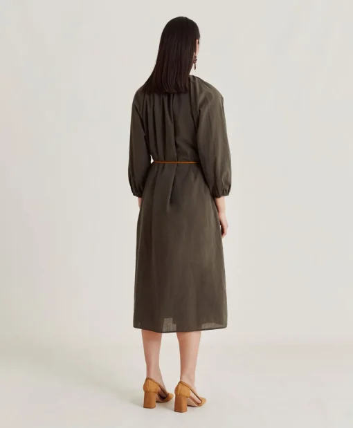 Vestito Caldes Con Voile Di Cotone - Army