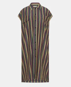 Vestito Colorado In Jersey Lurex A Righe - Multicolor Verde