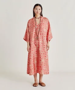 Vestito Faro In Twill Di Seta - Beige/ Corallo