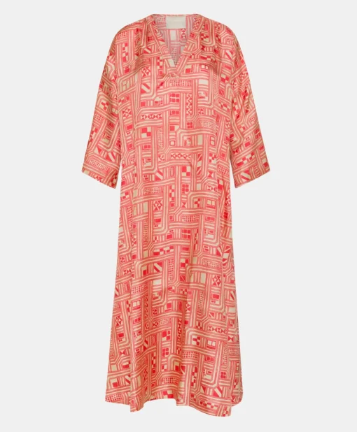 Vestito Faro In Twill Di Seta - Beige/ Corallo