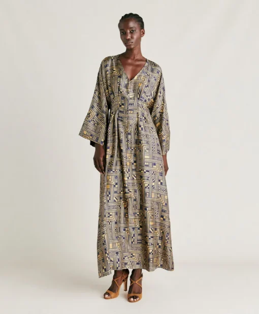 Vestito Fortuna In Twill Di Seta - Oro/Blu