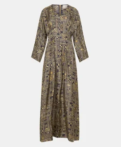 Vestito Fortuna In Twill Di Seta - Oro/Blu