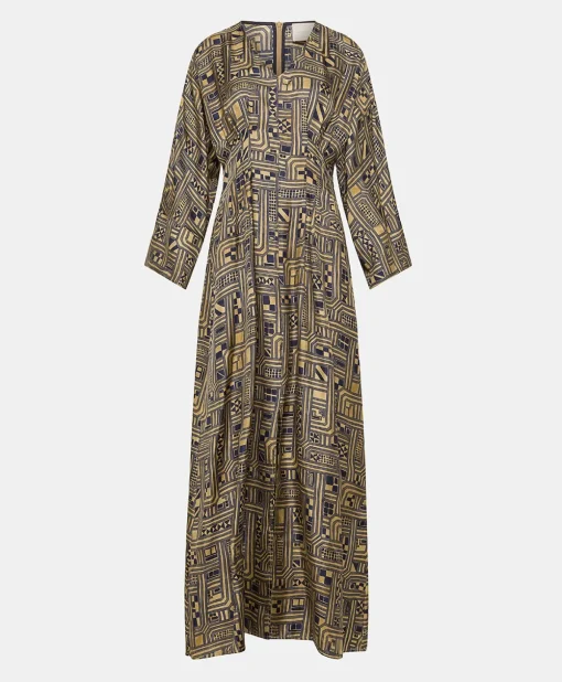 Vestito Fortuna In Twill Di Seta - Oro/Blu