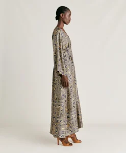 Vestito Fortuna In Twill Di Seta - Oro/Blu