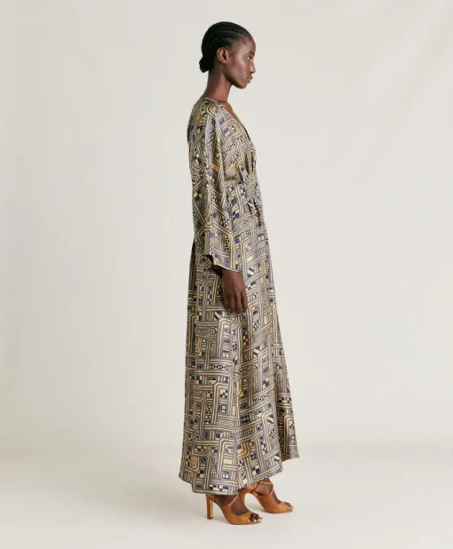 Vestito Fortuna In Twill Di Seta - Oro/Blu