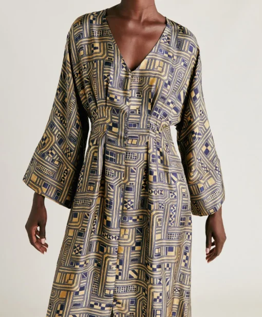 Vestito Fortuna In Twill Di Seta - Oro/Blu