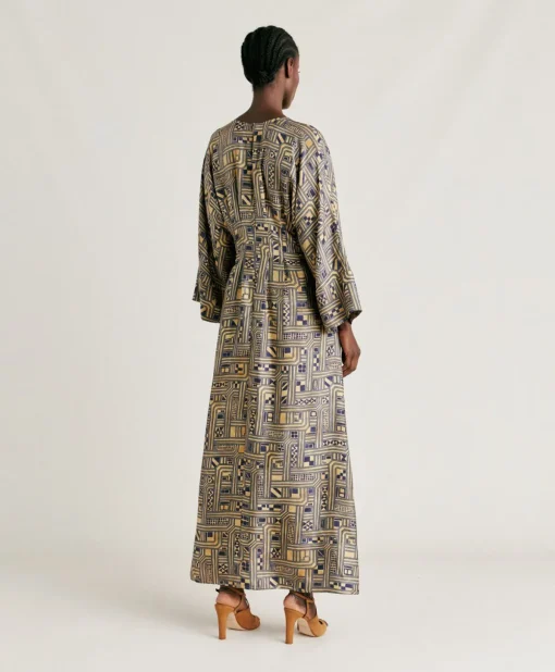 Vestito Fortuna In Twill Di Seta - Oro/Blu