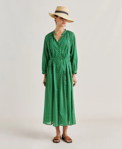Vestito Goa In Voile'Di Cotone Stampato - Smeraldo