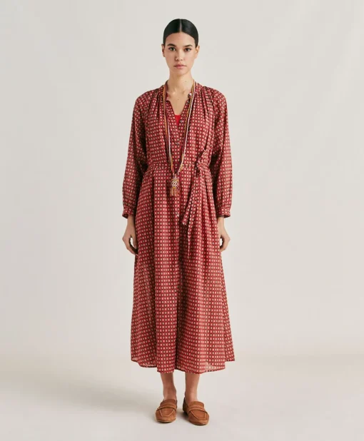Vestito Goa In Voile'Di Cotone Stampato - Rosso