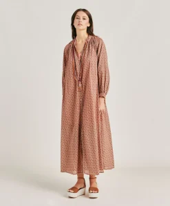 Vestito Goa In Voile'Di Cotone Stampato - Corallo