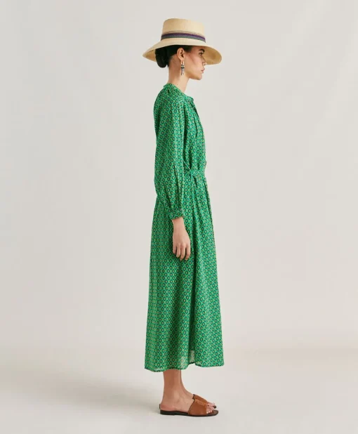 Vestito Goa In Voile'Di Cotone Stampato - Smeraldo