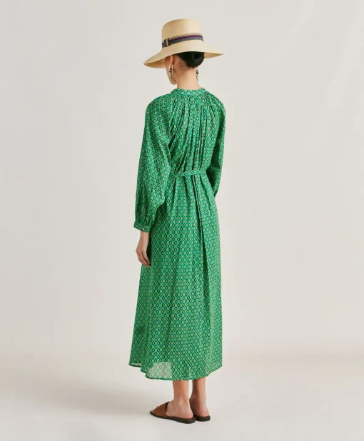 Vestito Goa In Voile'Di Cotone Stampato - Smeraldo