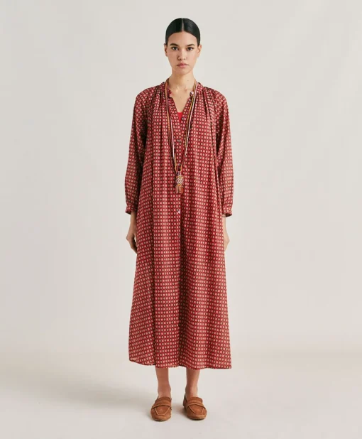 Vestito Goa In Voile'Di Cotone Stampato - Rosso
