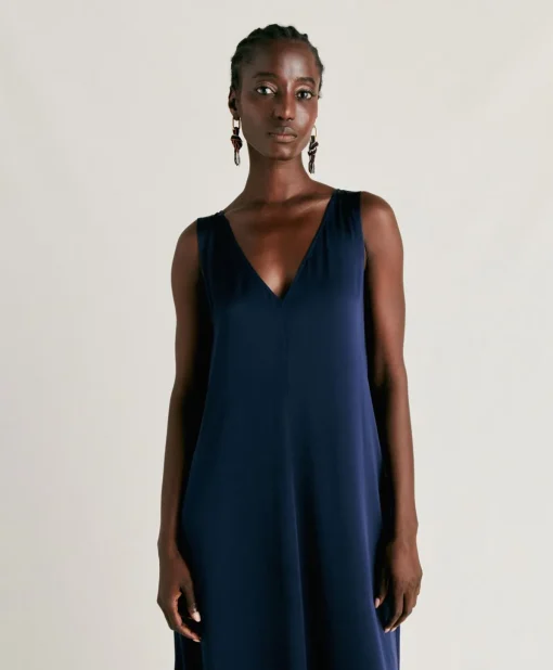 Vestito Helena In Seta Unita - Blu Notte