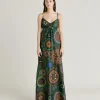 Vestito Jolie In Haboutai Di Seta - Verdone Multicolor