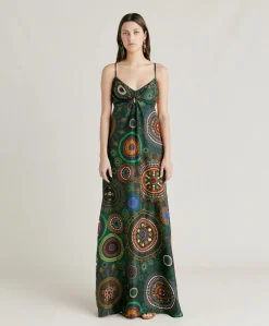 Vestito Jolie In Haboutai Di Seta - Verdone Multicolor
